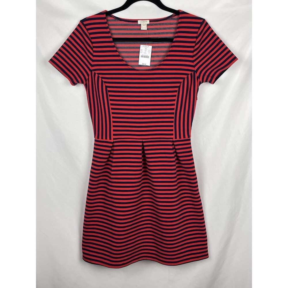 J.CREW FACTORY‎ Striped Ponte Dress Size 4 Red Blue Short Sleeve Pleated NWT $98